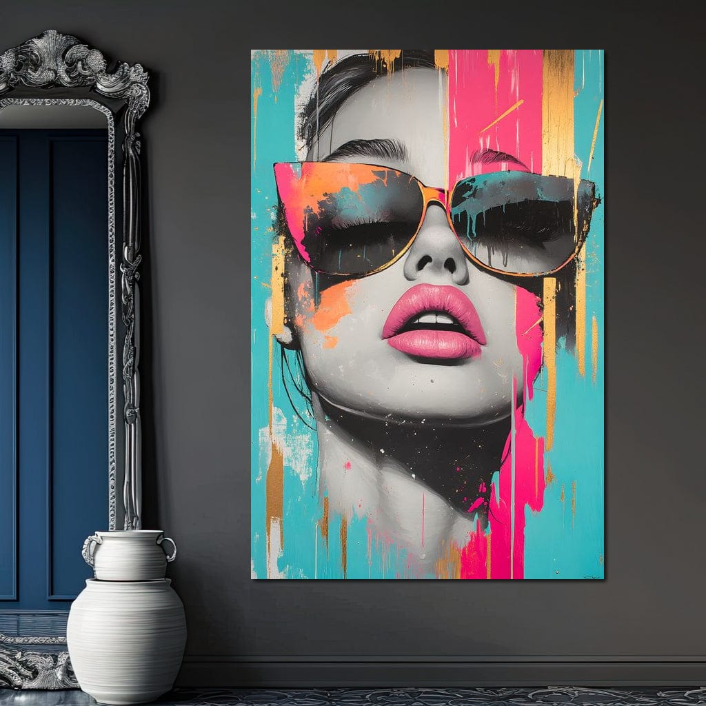 Tablou Canvas Premium, LuxCanva® G1143, Diva Urbana, Pop Art, Street Art, Culori, Ochelari de Soare, Modern, Glam, Club, Distractie, Fashion, Lifestyle, Tinerete, Birou, Living
