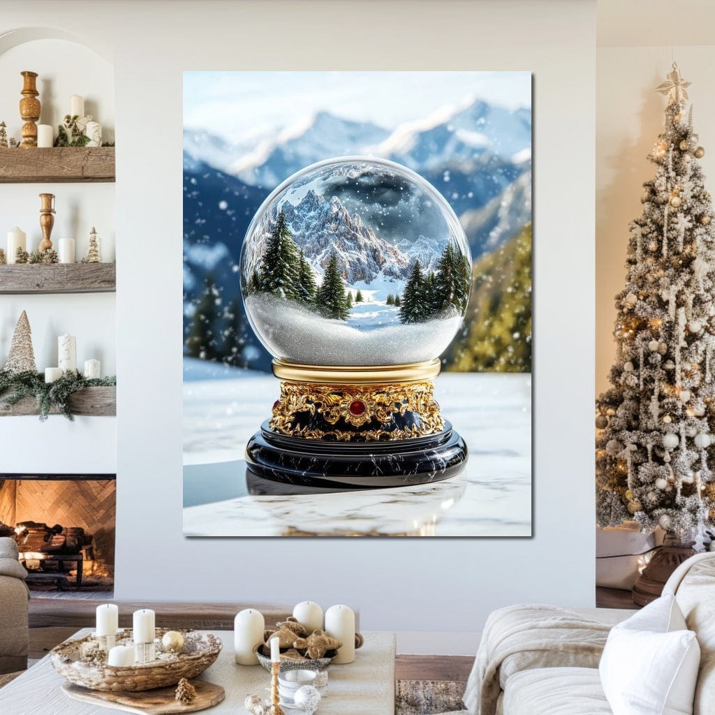 Tablou Canvas Premium LuxCanva® D1040, Globul Alpin , Padure, Brazi, Munti, Glob, Muzical, Omat, Living Room, Culori vibrante