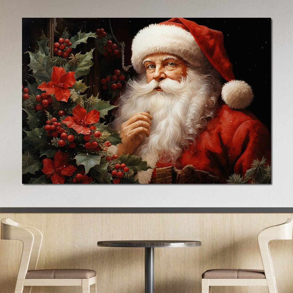 Tablou Canvas Premium LuxCanva® D1008, Mos Craciun cu Barba Alba , Santa Claus, Cadouri, Ajun, Copii, Living Room, Camera Copil, Rosu