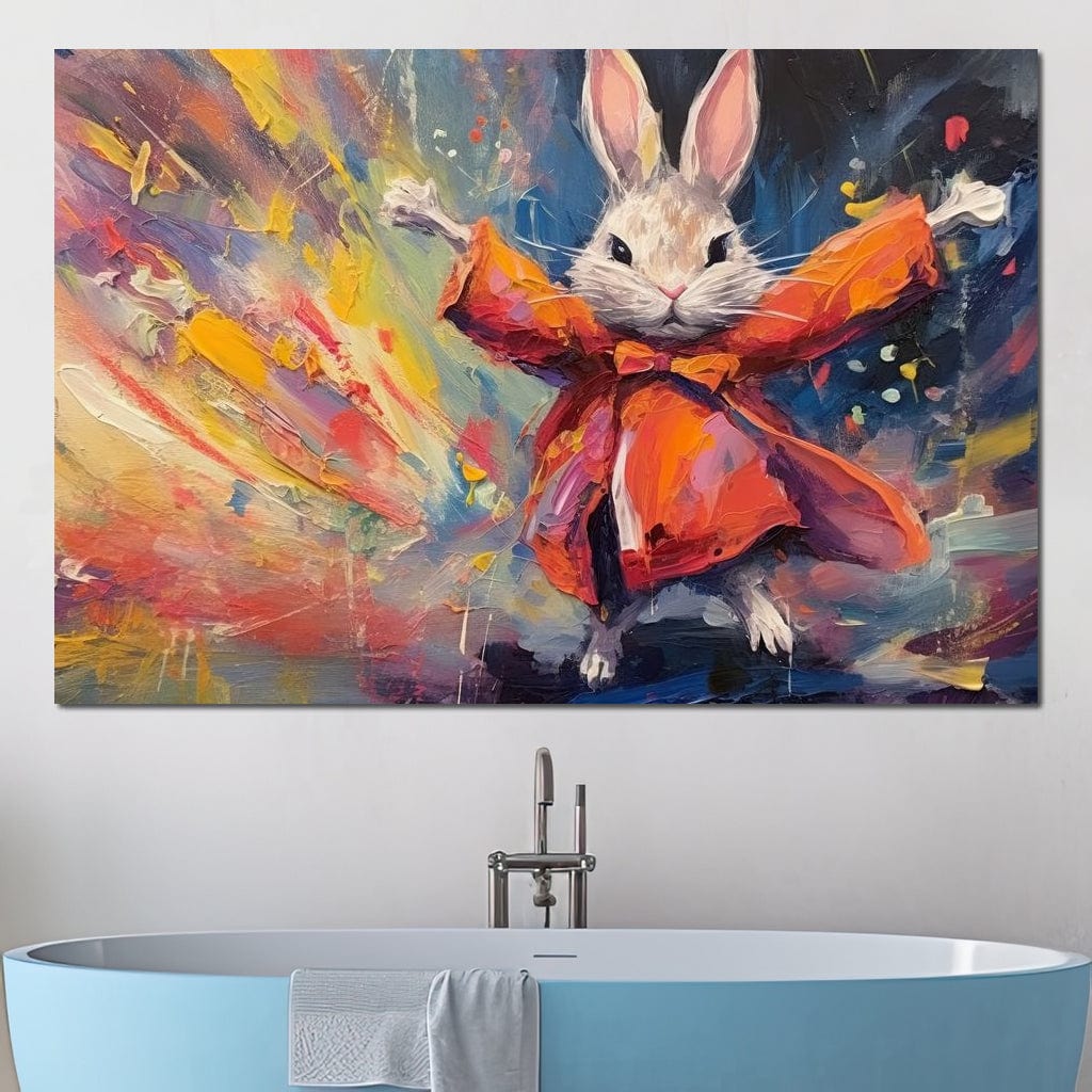 Tablou Canvas Premium, LuxCanva® K1004, Iepurasul Curajos, Dansator, Aventura, Colorat, Magician, Blanita, Saritura, Simpatic, Veselie, Miscare, Fermecat, Camera Copii