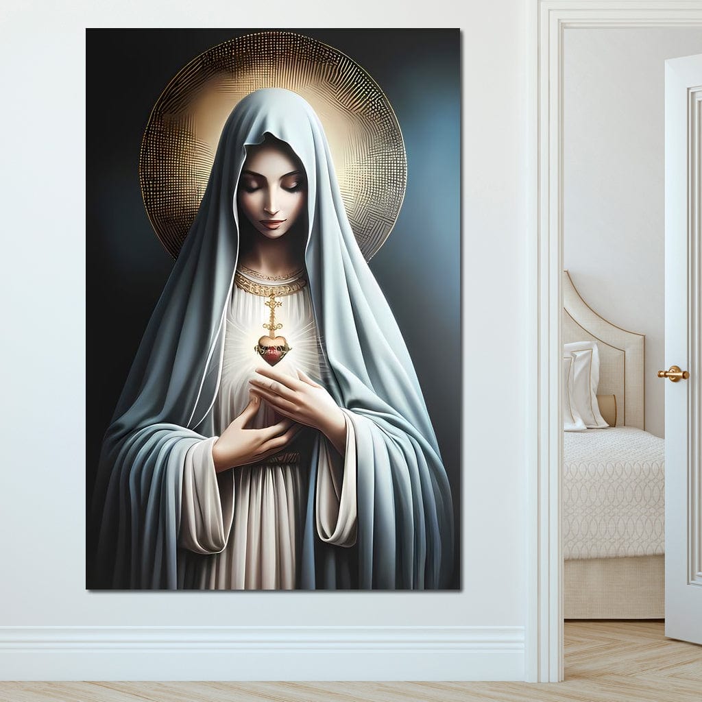 Tablou Canvas Premium LuxCanva® H1039, In Bratele Credintei, Fecioara Maria, Rugaciune, Lumina, Credinta, Pace, Har, Blandete, Divin, Arta Religioasa, Living, Dormitor