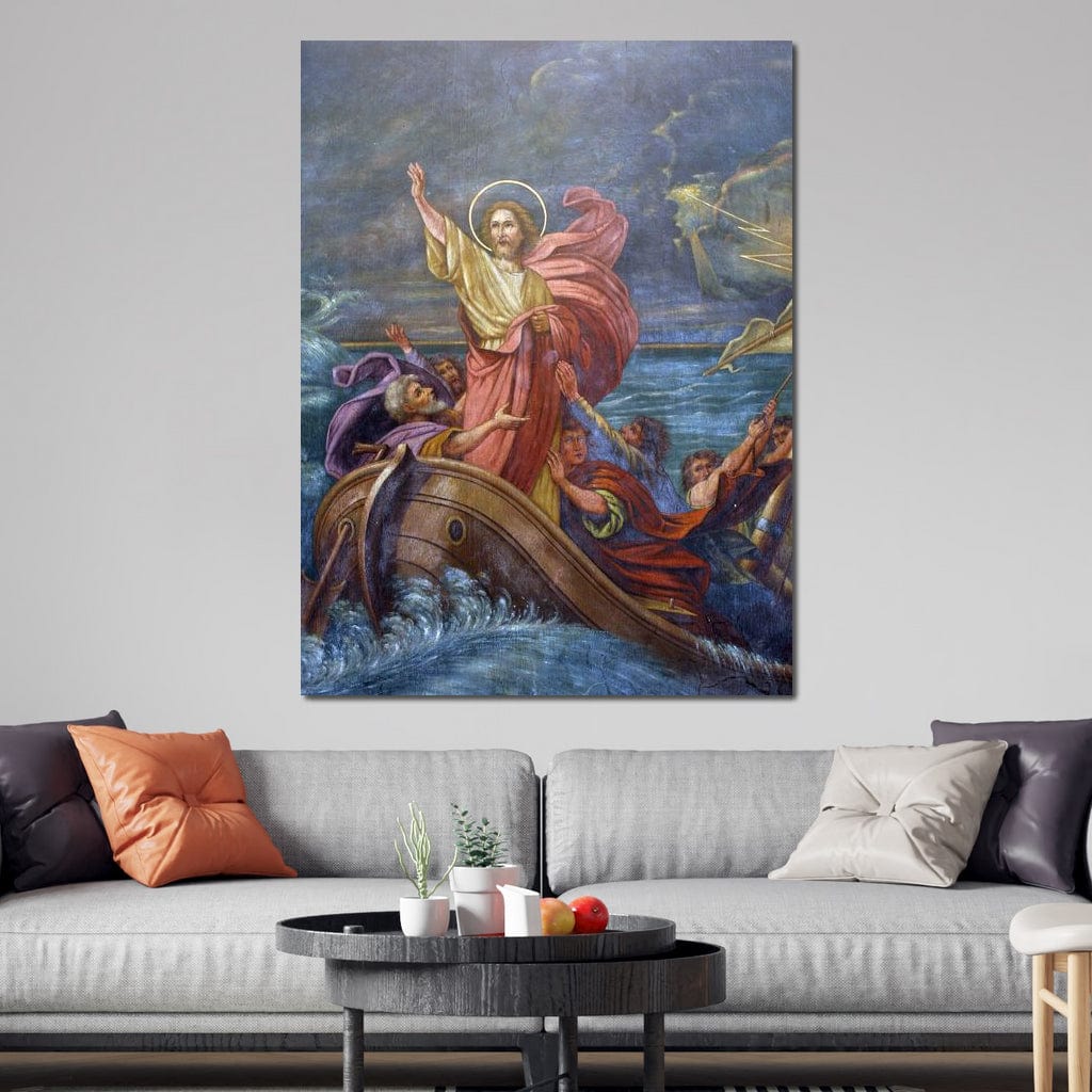 Tablou Canvas Premium LuxCanva® H1022 Mantuitorul pe Ape , Valuri, Iisus, Furtuna, Calauza, Salvare, Biruinta, Rugaciune, Credinta, Living, Dormitor