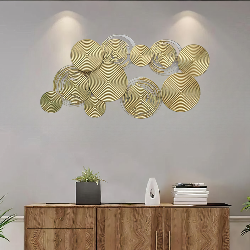 Decoratiune Metalica de Perete LuxCanva® Mistique Desire A2594, din Metal, Orizontal, Auriu, Dimensiune Mare 116 x 62 cm