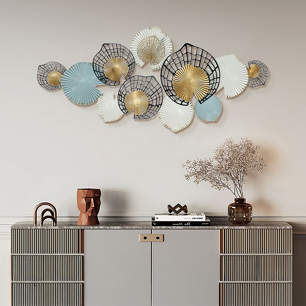 Decoratiune Metalica de Perete LuxCanva® Metal Shadows A2306, din Metal, Negru, Gold, Alb, Gri, Auriu, Dimensiune Mare 140 x 61 cm