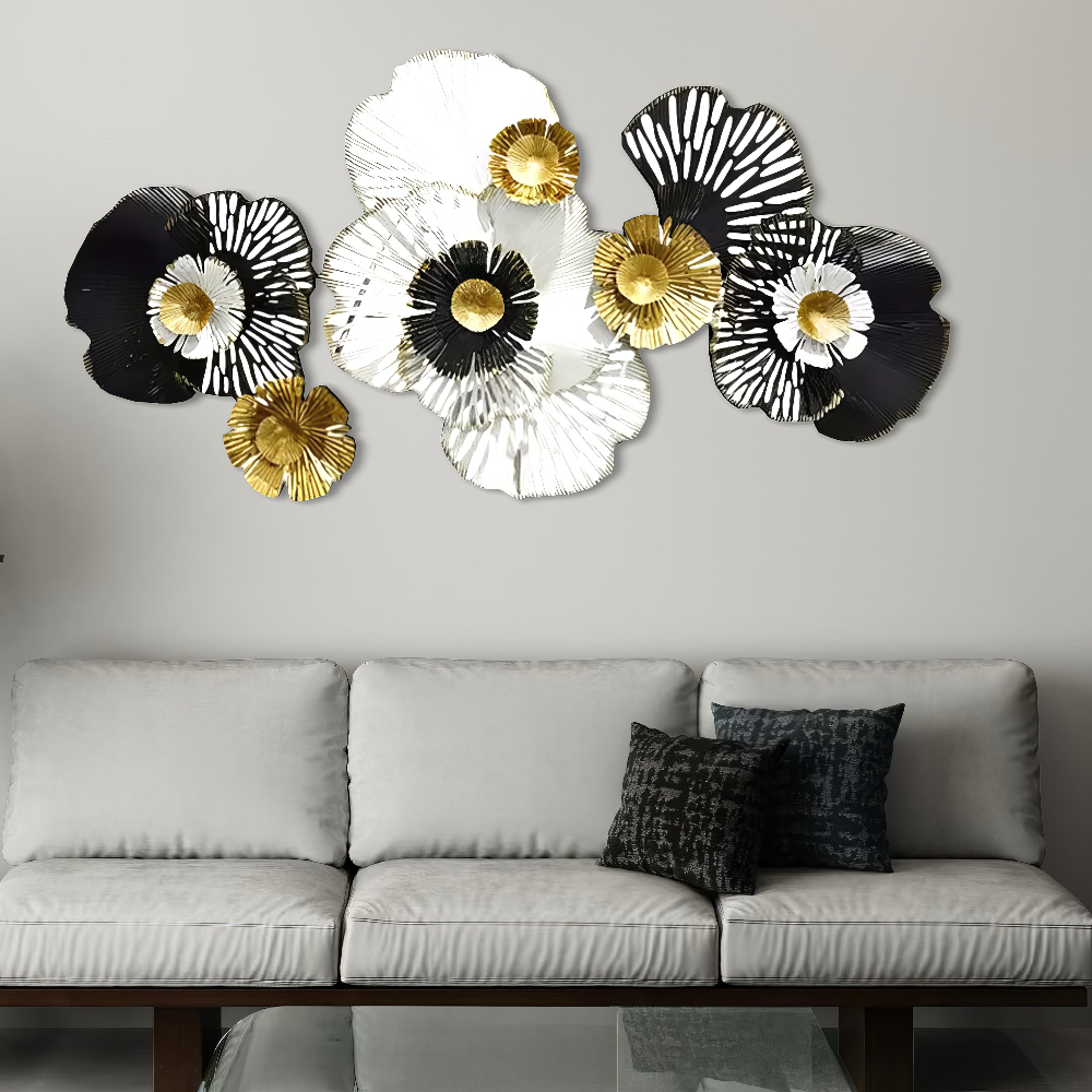 Decoratiune Metalica de Perete LuxCanva® RoyalSimplicity A0963, din Metal, Orizontala, Negru, Auriu, Alb, Dimensiune Mare 155 x 70 cm