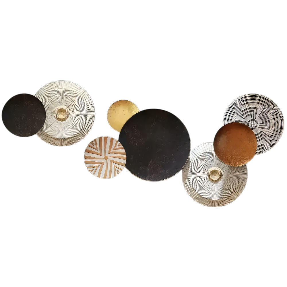 Set 2 Decoratiuni Metalice de Perete LuxCanva® Bronze Mirage A2284, din Metal, Orizontala, Negru, Auriu, Alb, Cupru, Dimensiune Mare 197 x 77 x 14 cm