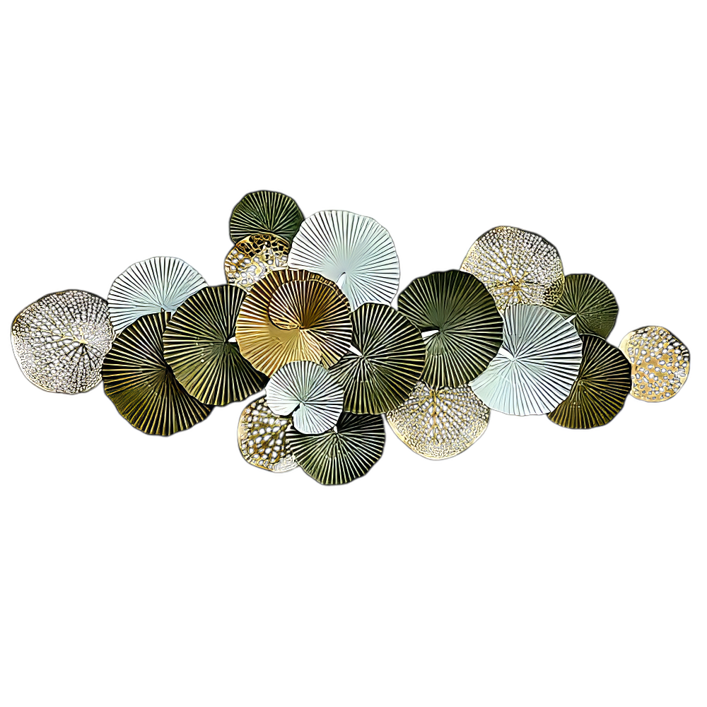 Decoratiune Metalica de Perete LuxCanva® Green Serenity A2508, din Metal, Orizontala, Verde Salvie, Auriu, Dimensiune Mare 165 x 77 cm