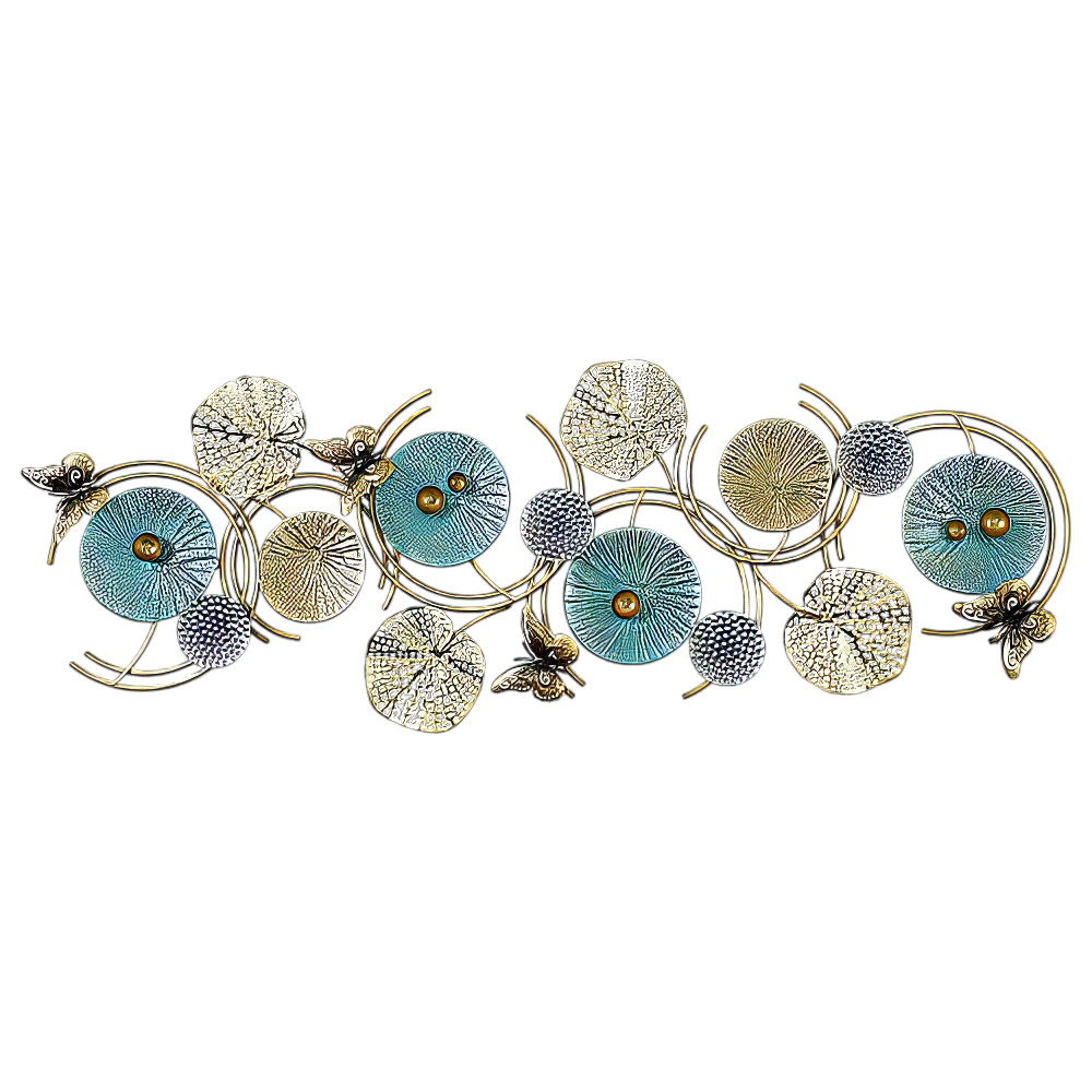 Decoratiune Metalica de Perete LuxCanva® Azure Symphony A2137, din Metal, Orizontala, Albastru, Auriu, Dimensiune Mare 120 x 47 cm