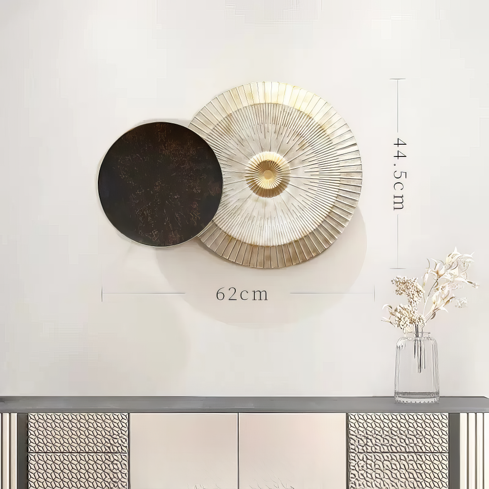 Set 2 Decoratiuni Metalice de Perete LuxCanva® Bronze Mirage A2284, din Metal, Orizontala, Negru, Auriu, Alb, Cupru, Dimensiune Mare 197 x 77 x 14 cm
