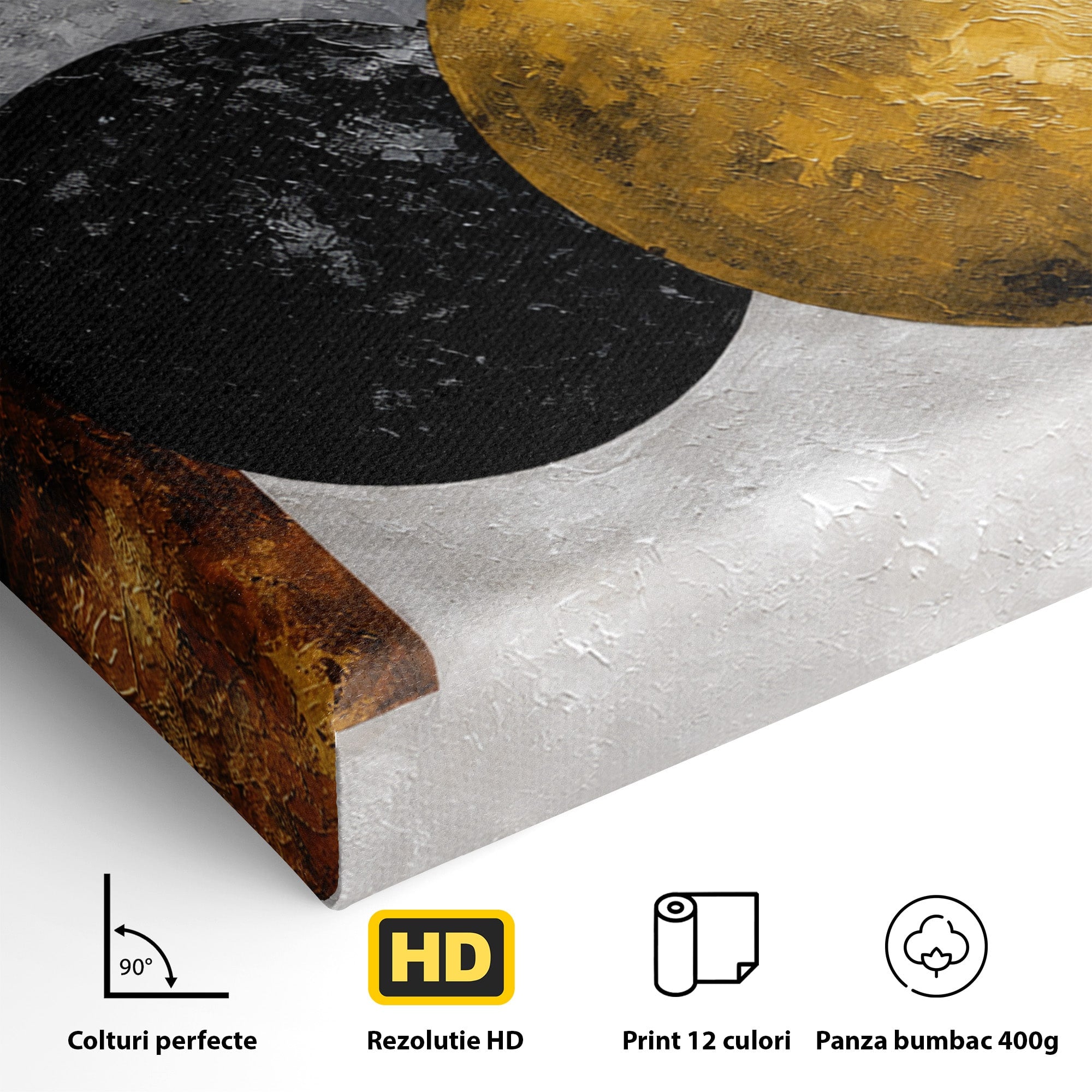 Tablou Canvas Premium LuxCanva® 1318, Armonie Geometrica Aurie, Geometrie, Abstract, Auriu, Birou, Modern, Culori Vibrante
