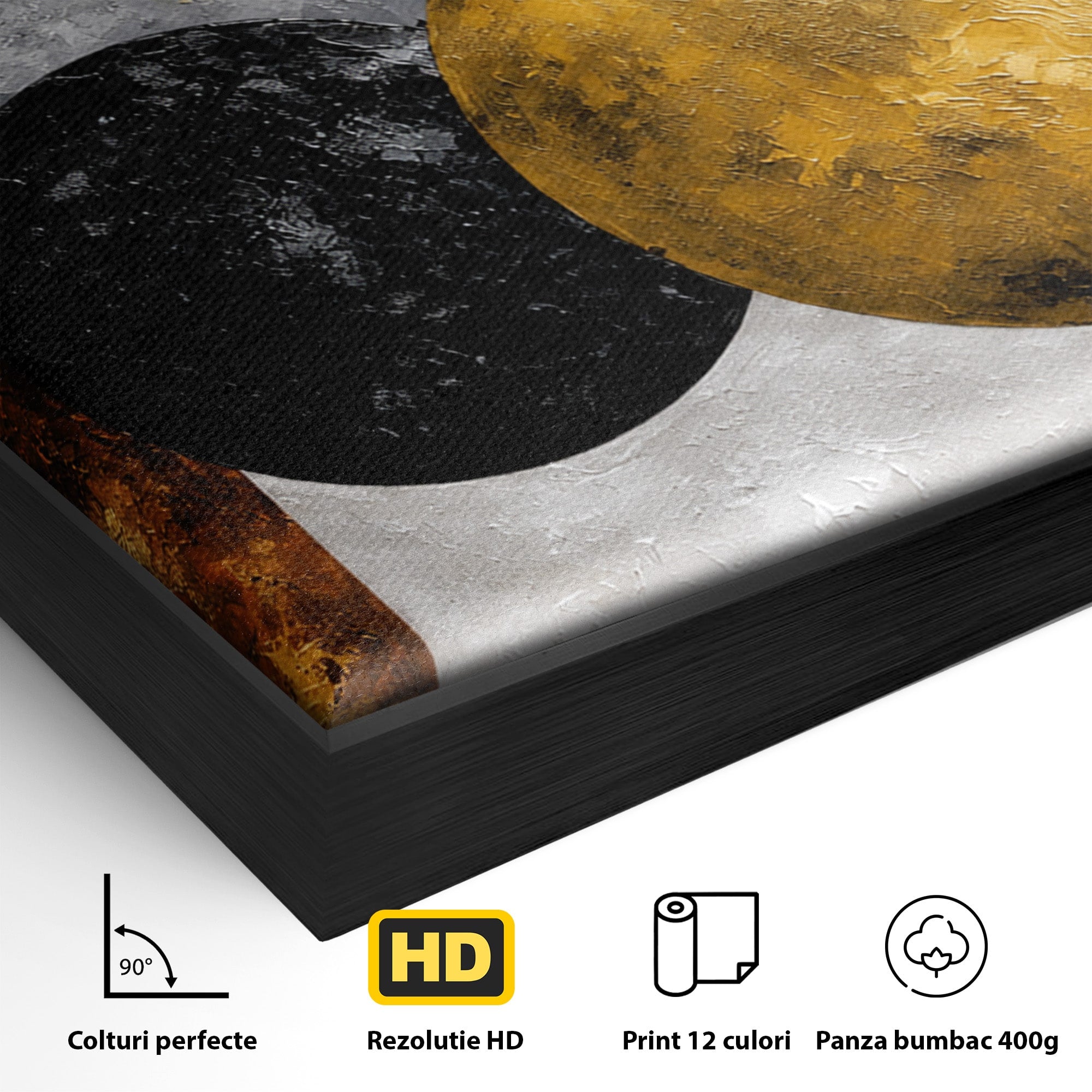 Tablou Canvas Premium LuxCanva® 1318, Armonie Geometrica Aurie, Geometrie, Abstract, Auriu, Birou, Modern, Culori Vibrante