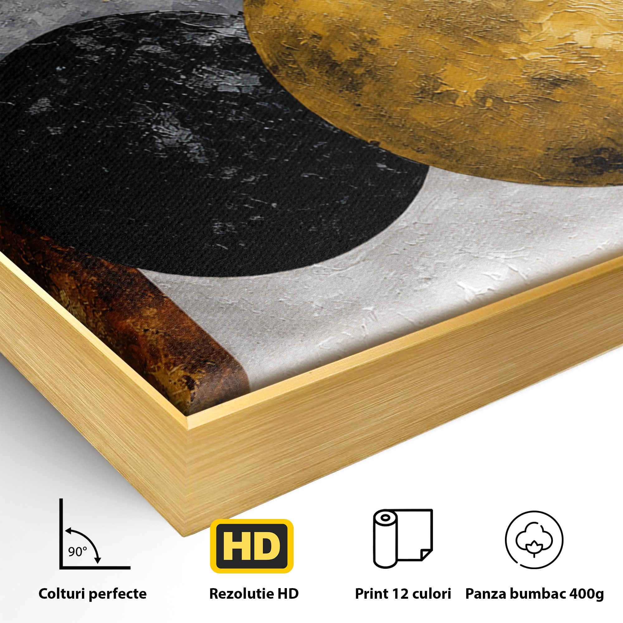 Tablou Canvas Premium LuxCanva® 1318, Armonie Geometrica Aurie, Geometrie, Abstract, Auriu, Birou, Modern, Culori Vibrante