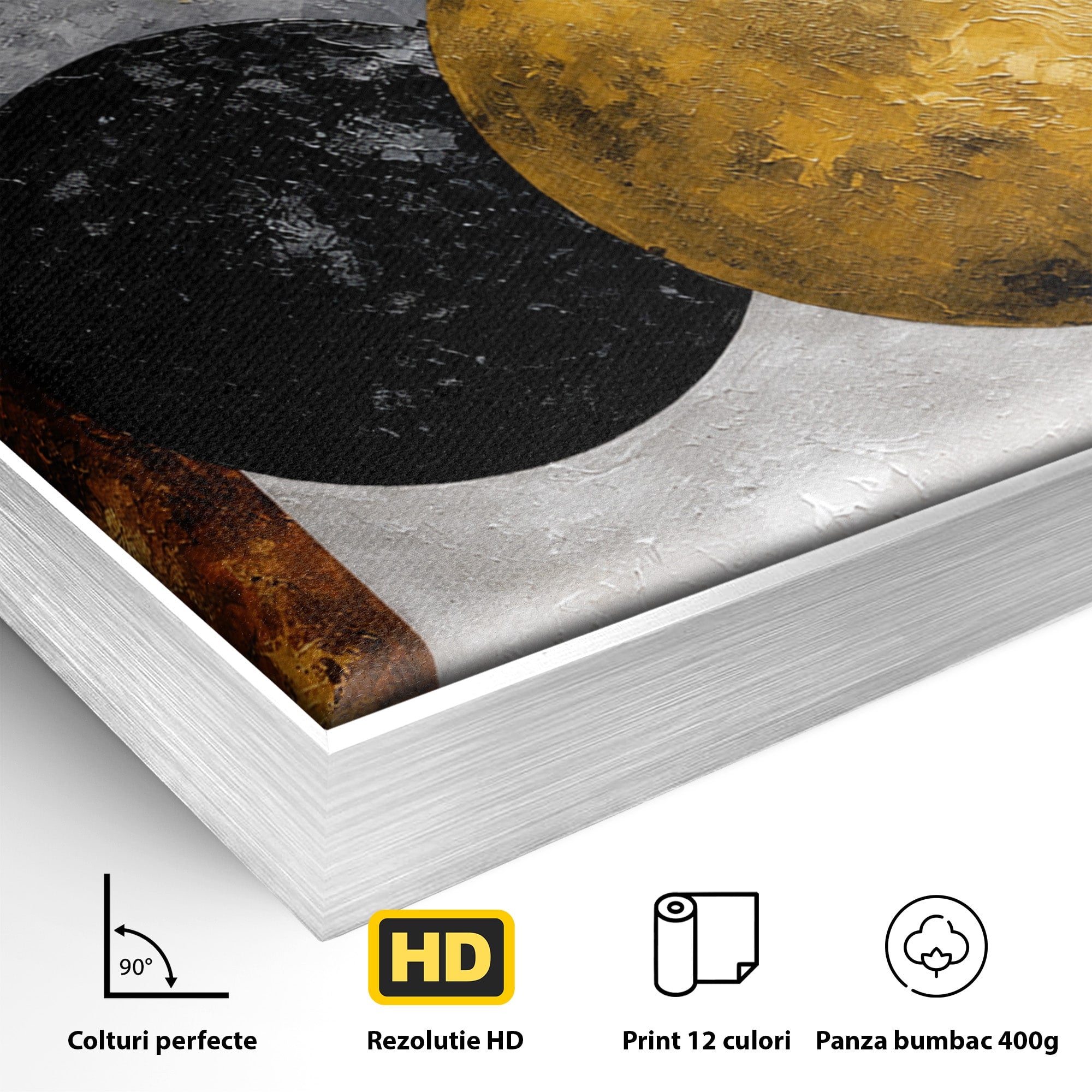 Tablou Canvas Premium LuxCanva® 1318, Armonie Geometrica Aurie, Geometrie, Abstract, Auriu, Birou, Modern, Culori Vibrante