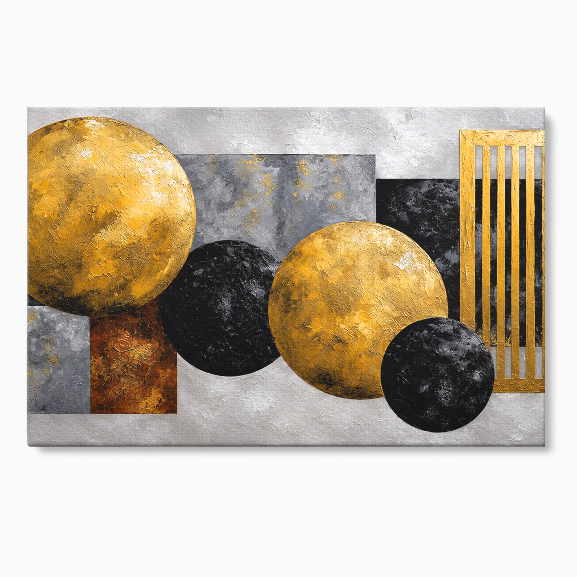 Tablou Canvas Premium LuxCanva® 1318, Armonie Geometrica Aurie, Geometrie, Abstract, Auriu, Birou, Modern, Culori Vibrante