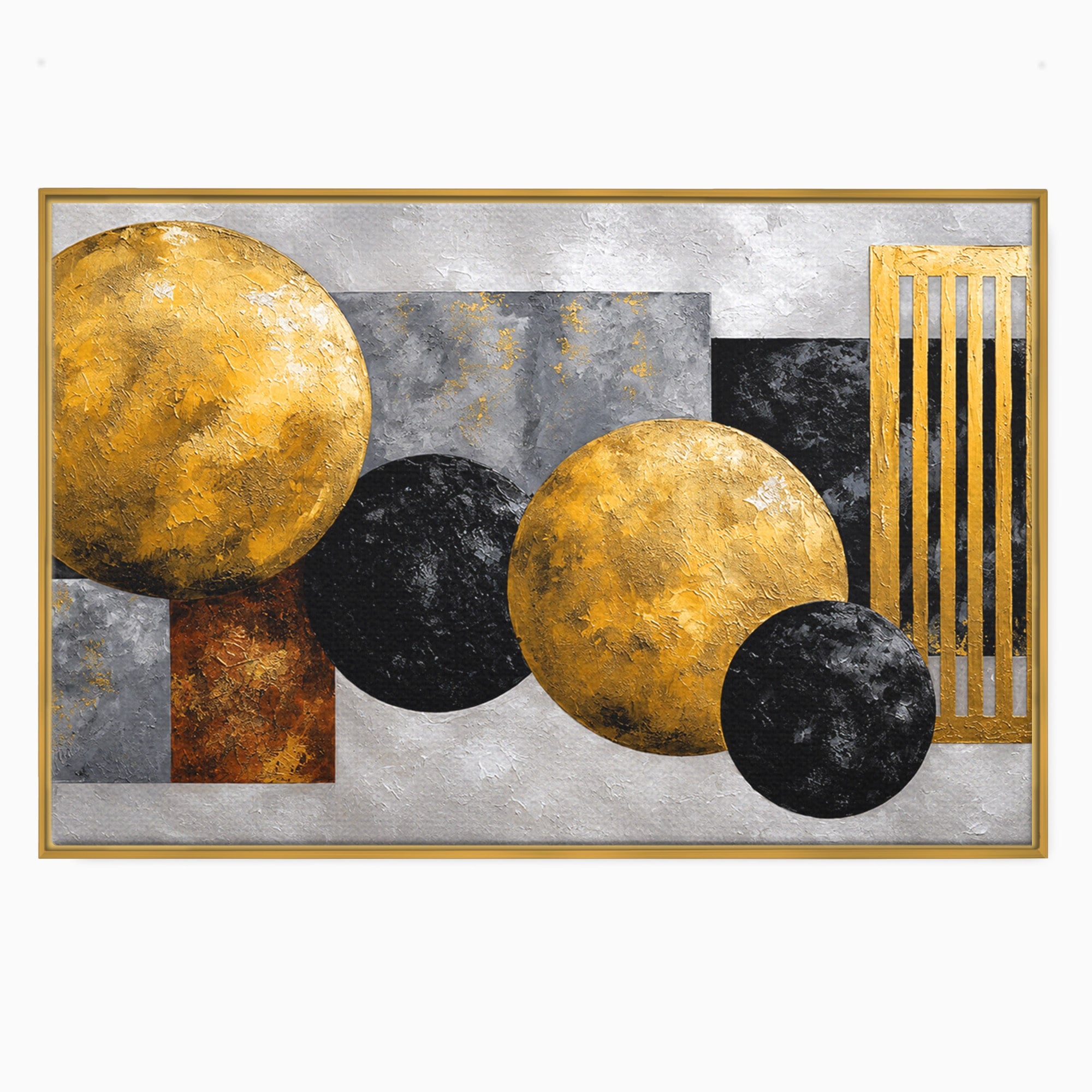 Tablou Canvas Premium LuxCanva® 1318, Armonie Geometrica Aurie, Geometrie, Abstract, Auriu, Birou, Modern, Culori Vibrante