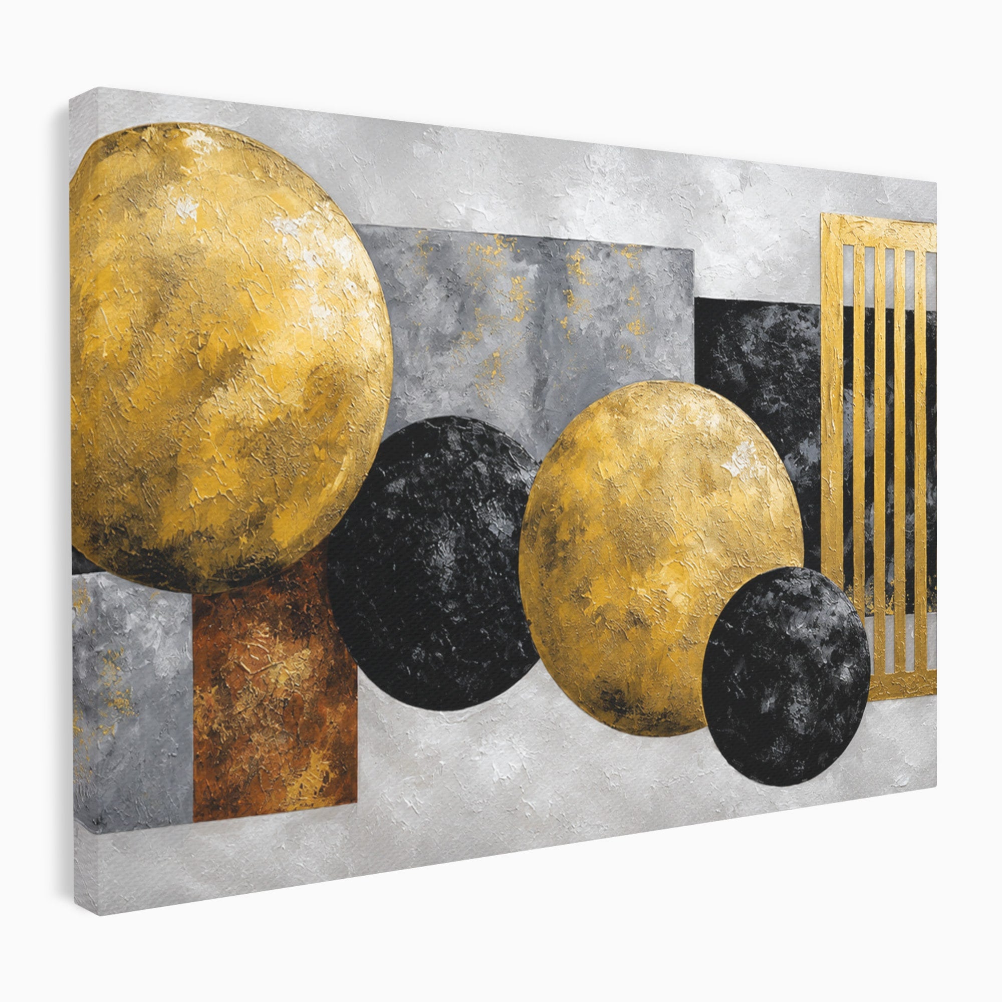 Tablou Canvas Premium LuxCanva® 1318, Armonie Geometrica Aurie, Geometrie, Abstract, Auriu, Birou, Modern, Culori Vibrante