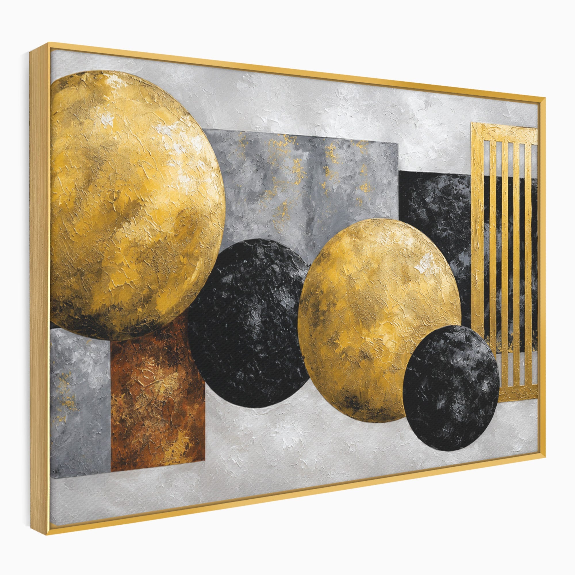 Tablou Canvas Premium LuxCanva® 1318, Armonie Geometrica Aurie, Geometrie, Abstract, Auriu, Birou, Modern, Culori Vibrante