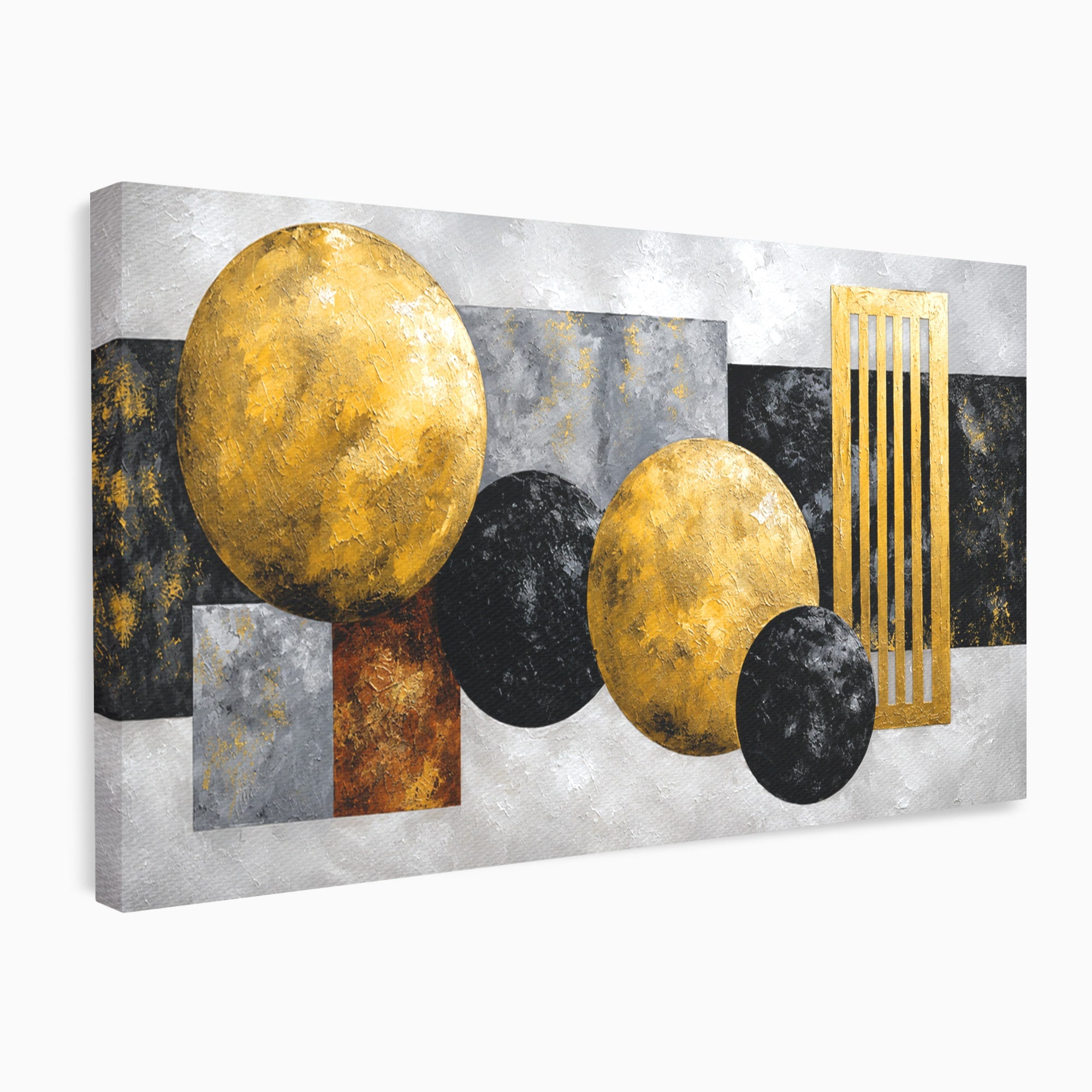 Tablou Canvas Premium LuxCanva® 1318, Armonie Geometrica Aurie, Geometrie, Abstract, Auriu, Birou, Modern, Culori Vibrante