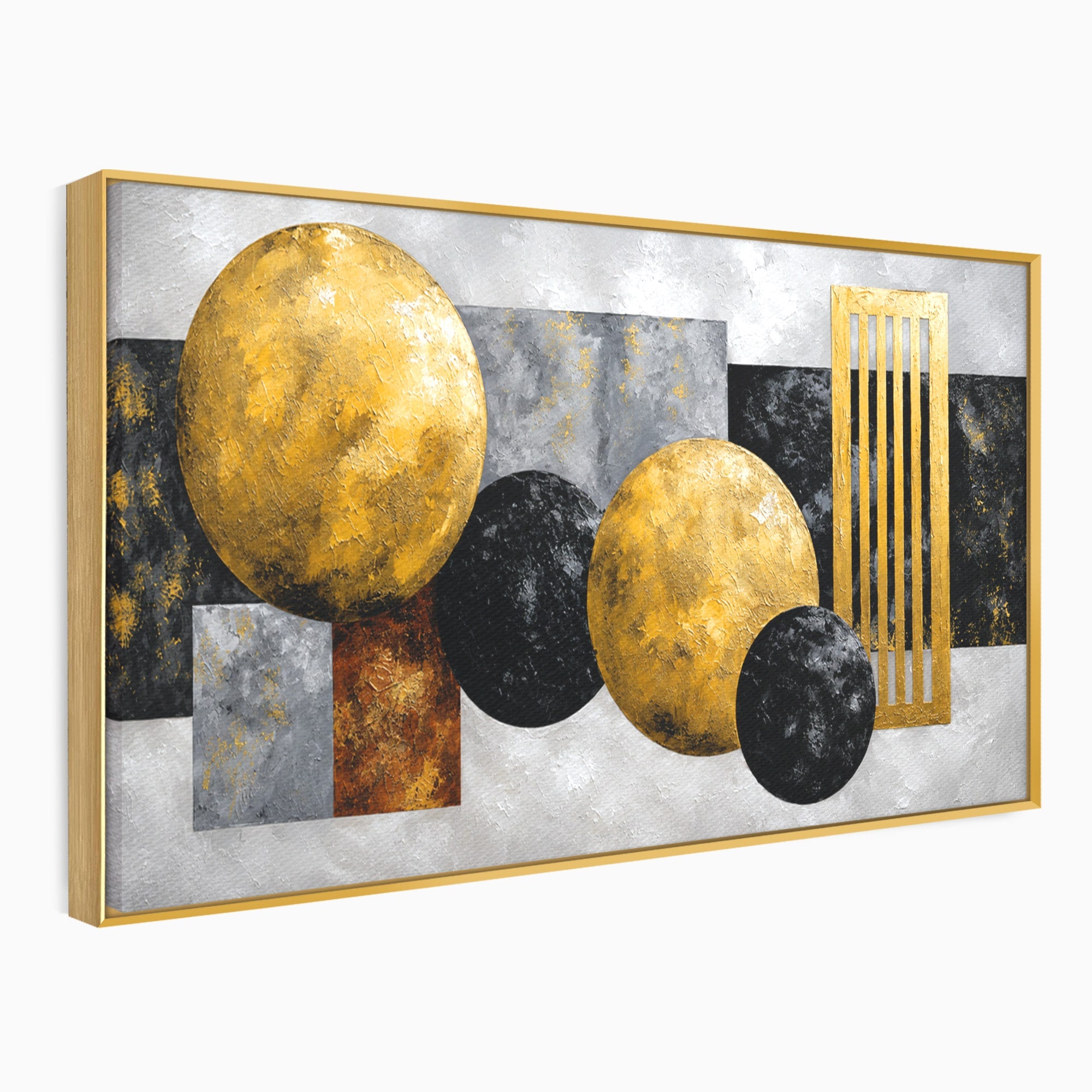 Tablou Canvas Premium LuxCanva® 1318, Armonie Geometrica Aurie, Geometrie, Abstract, Auriu, Birou, Modern, Culori Vibrante