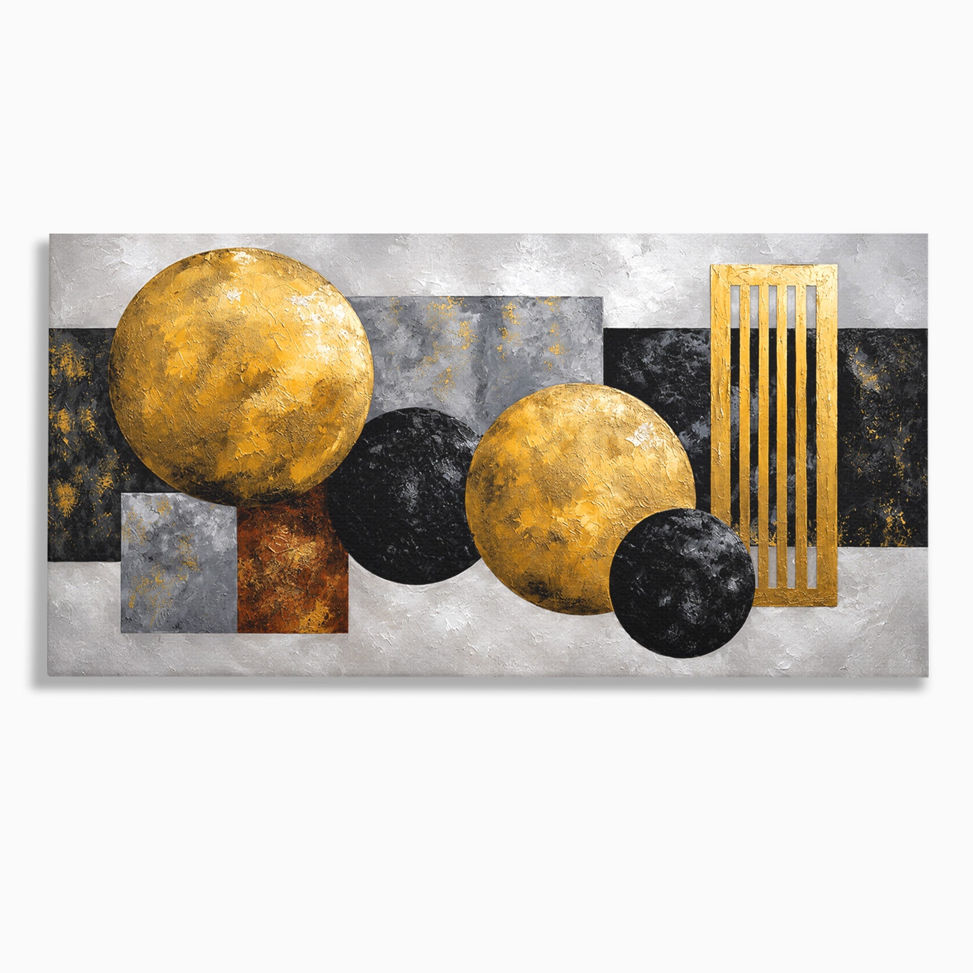Tablou Canvas Premium LuxCanva® 1318, Armonie Geometrica Aurie, Geometrie, Abstract, Auriu, Birou, Modern, Culori Vibrante