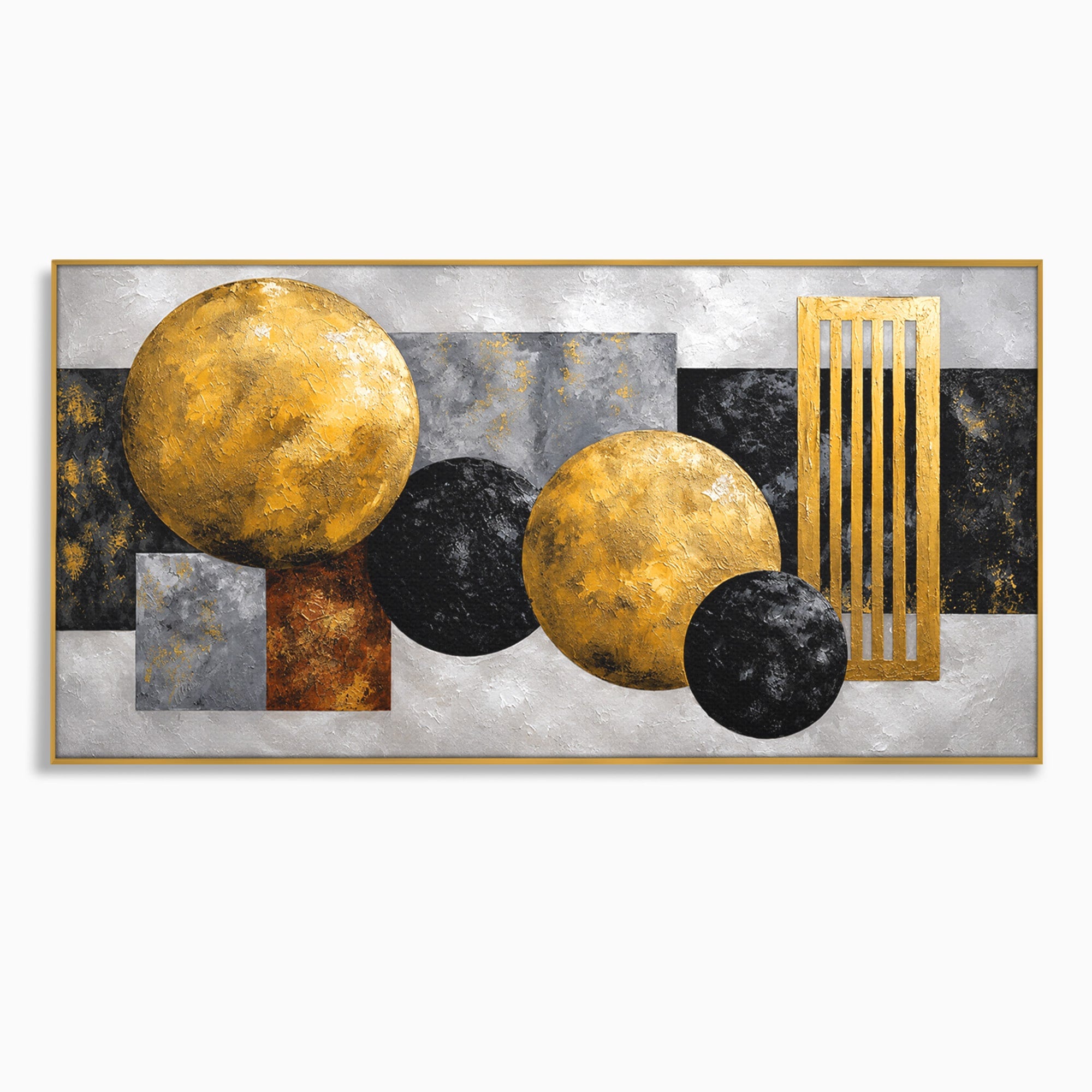 Tablou Canvas Premium LuxCanva® 1318, Armonie Geometrica Aurie, Geometrie, Abstract, Auriu, Birou, Modern, Culori Vibrante
