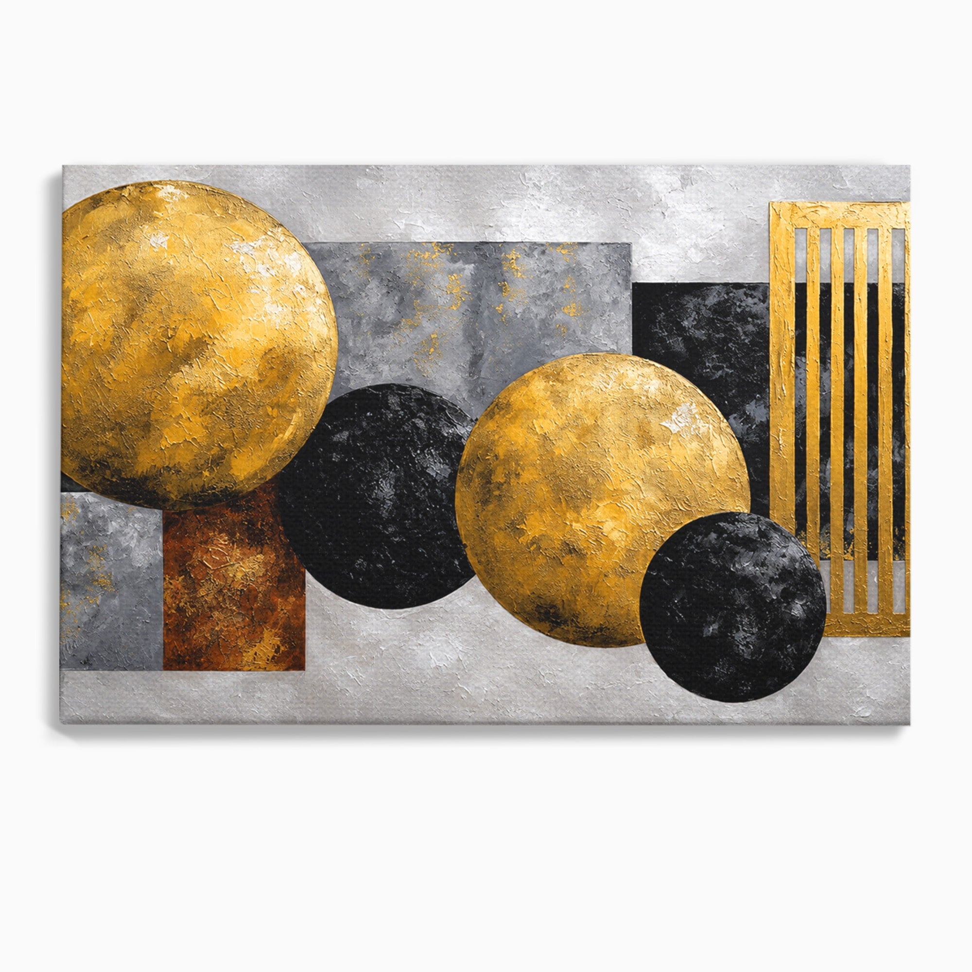 Tablou Canvas Premium LuxCanva® 1318, Armonie Geometrica Aurie, Geometrie, Abstract, Auriu, Birou, Modern, Culori Vibrante