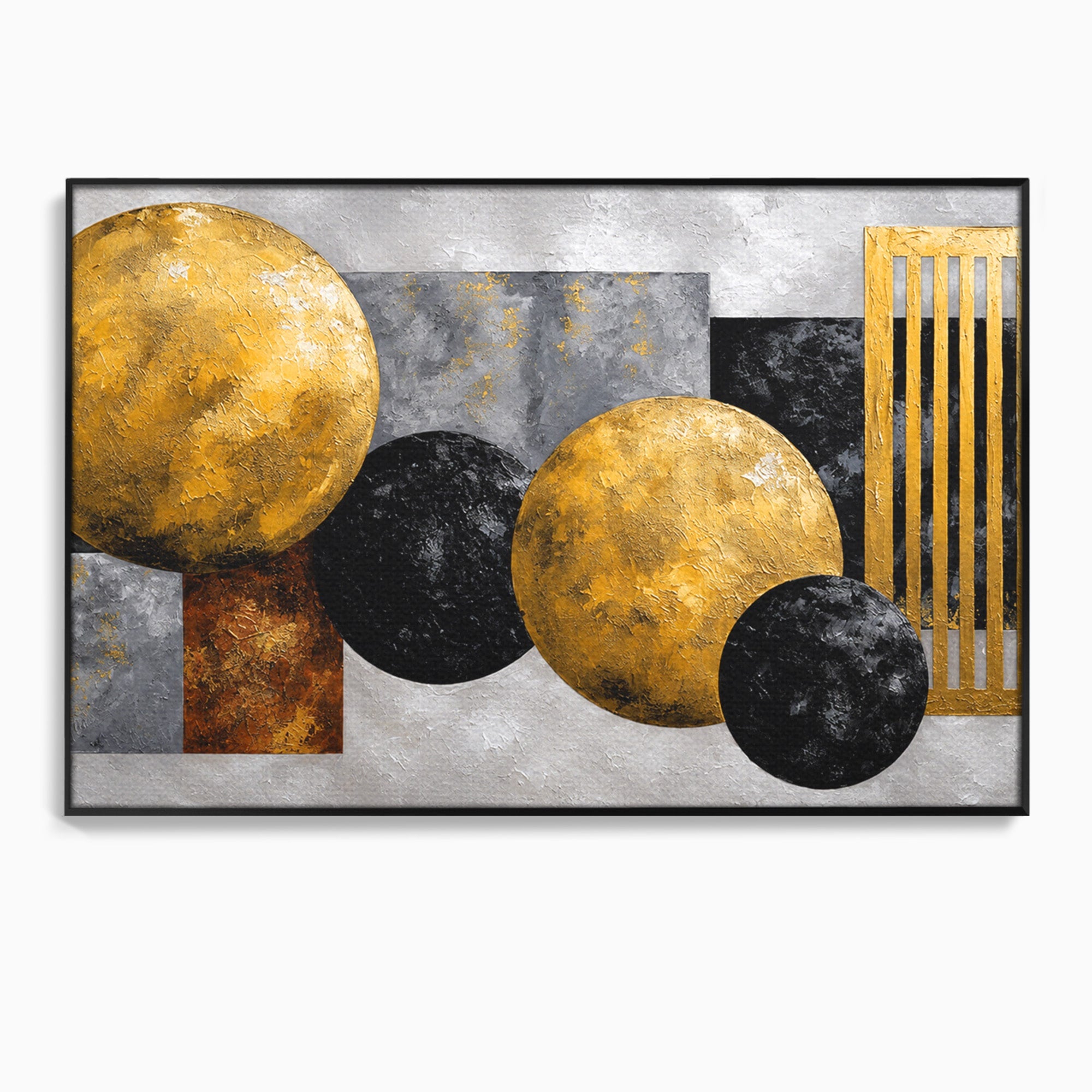 Tablou Canvas Premium LuxCanva® 1318, Armonie Geometrica Aurie, Geometrie, Abstract, Auriu, Birou, Modern, Culori Vibrante