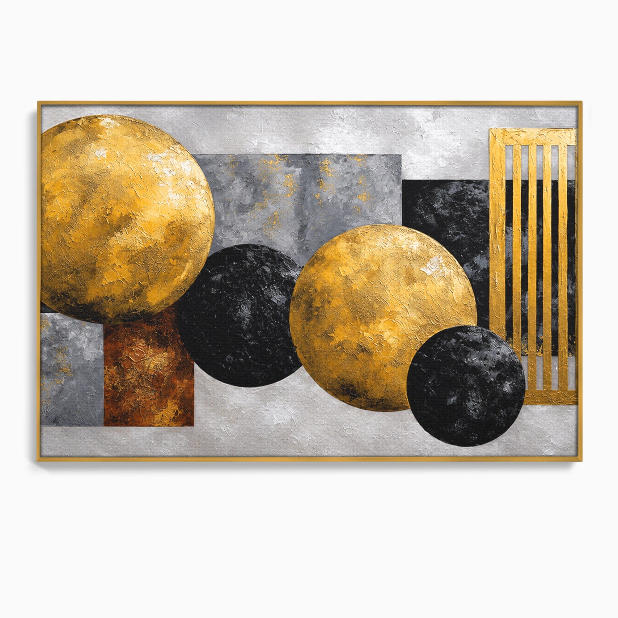 Tablou Canvas Premium LuxCanva® 1318, Armonie Geometrica Aurie, Geometrie, Abstract, Auriu, Birou, Modern, Culori Vibrante