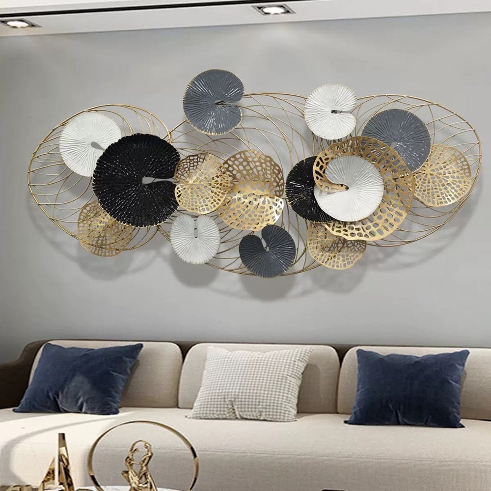 Decoratiune Metalica de Perete LuxCanva® Iron Essence A2026, din Metal, Negru, Gold, Alb, Gri, Auriu, Dimensiune Mare 125 x 55 cm