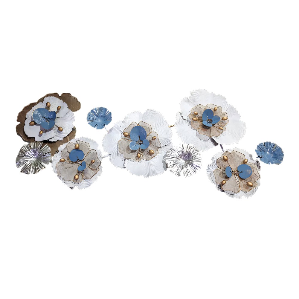 Decoratiune Metalica de Perete LuxCanva® CrystalBloom A2025M Alb, din Metal, Orizontala, Auriu, Alb, Gri, Dimensiune Mare 160 x 64 cm