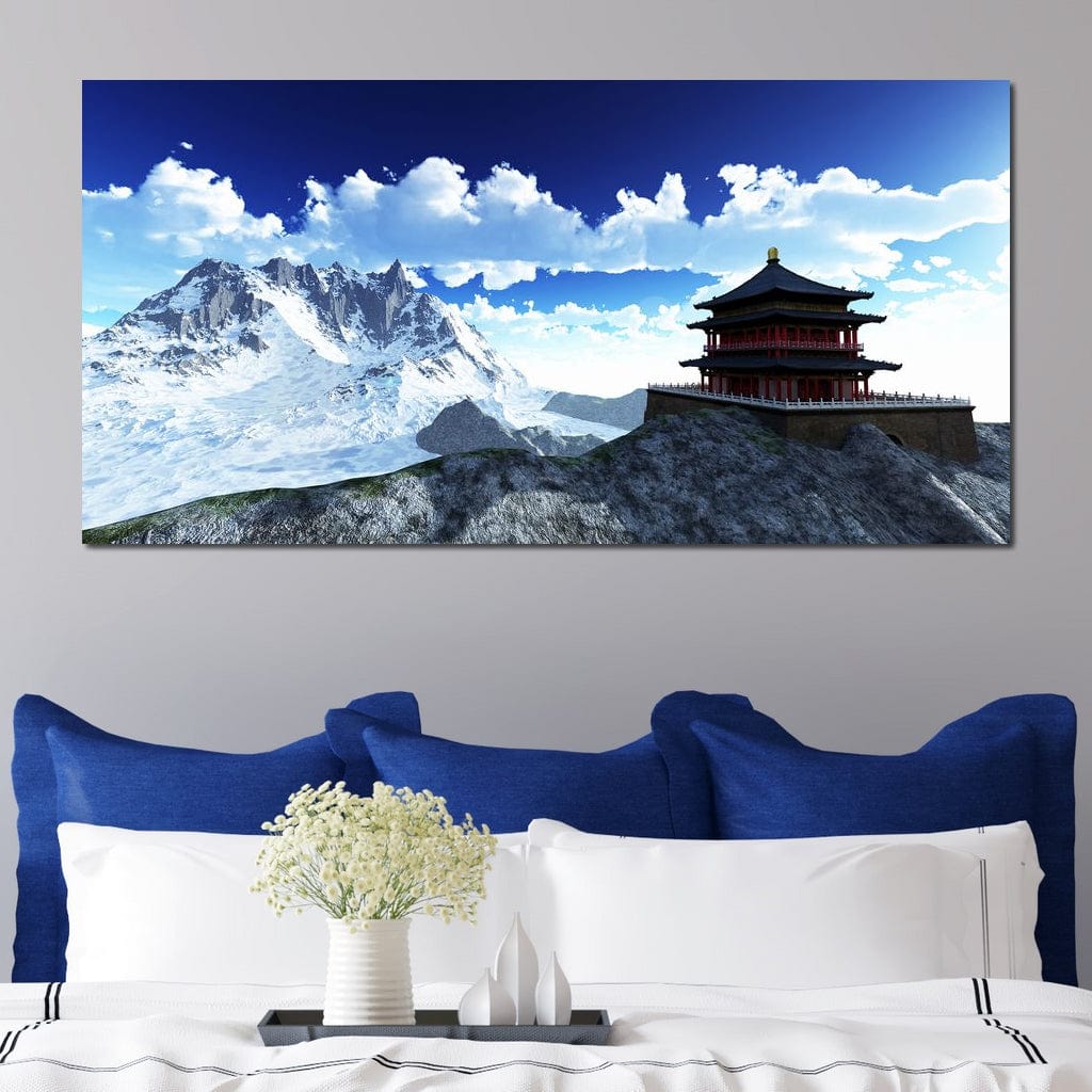 Tablou Canvas Premium, LuxCanva® O1045, Armonie in Himalaya, Templu, Munti, Inzapezit, Cer, Pamant, Orient, Pace, Varf, Mister, Spiritualitate, Asia, Pagoda, Sacru, Nori, Birou, Living, Dormitor