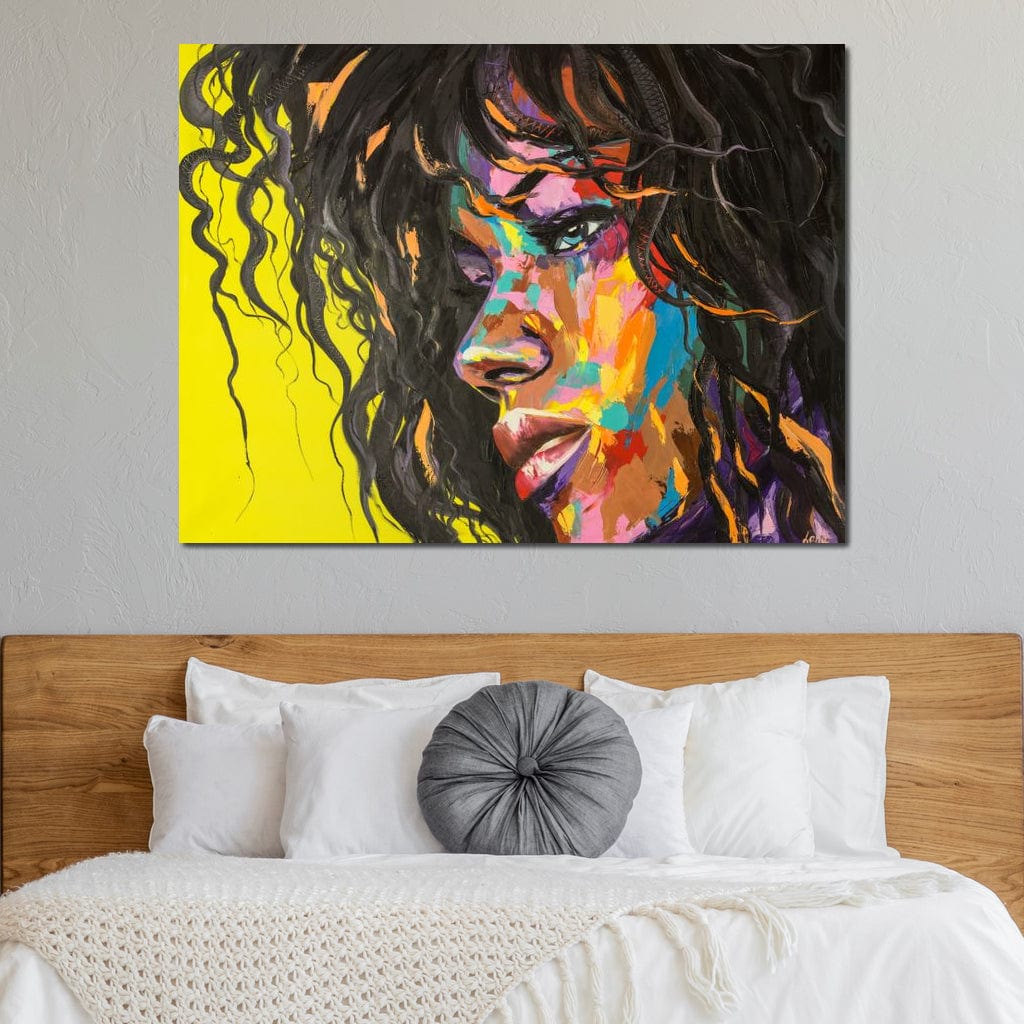 Tablou Canvas Premium, LuxCanva® GL1066, Portet in Lumini, Rebela, Par, Cret, Expresie, Magnetism, Cromatic, Hipnotic, Femeie, Arta, Living, Dormitor