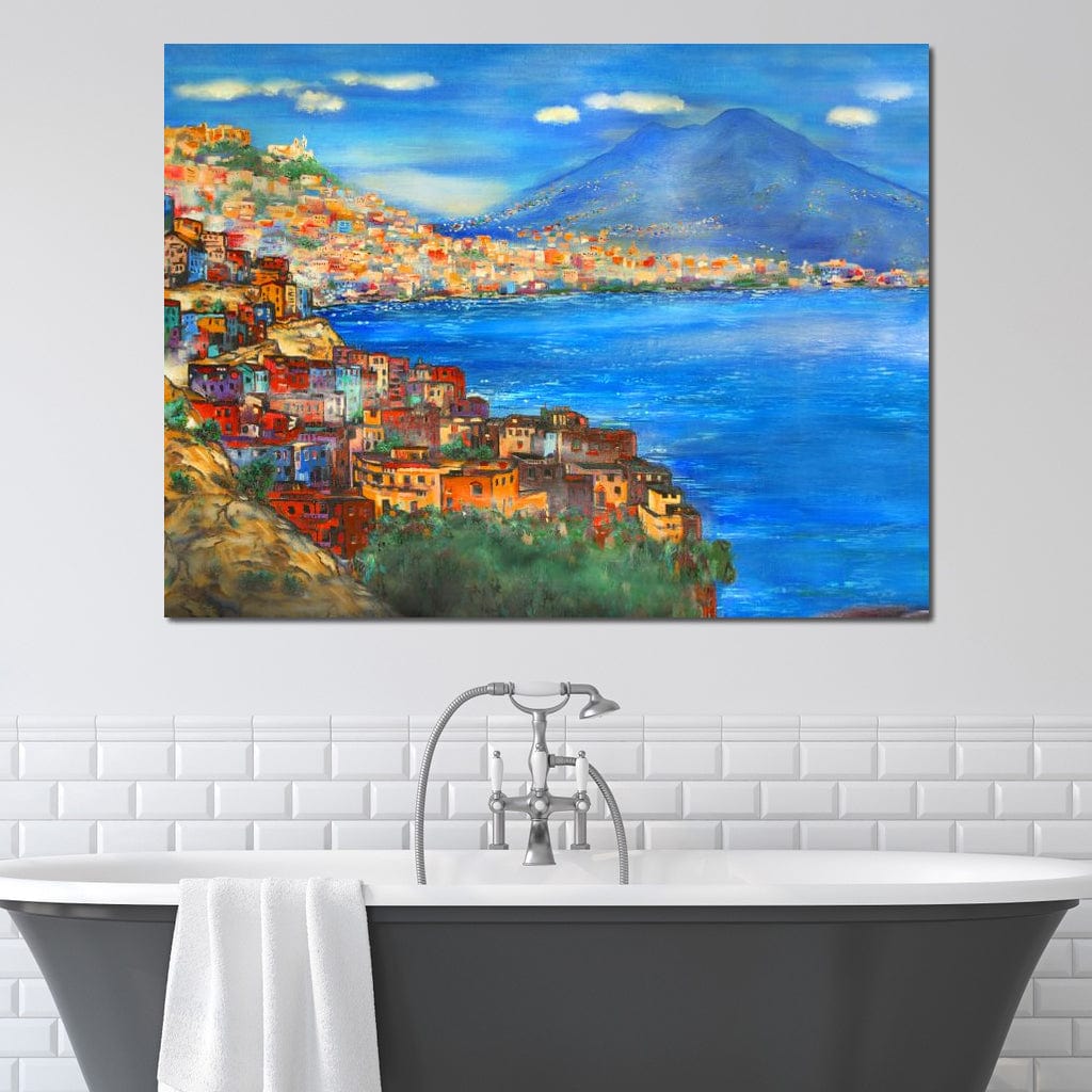 Tablou Canvas Premium, LuxCanva® O1027, Lumina peste Napoli, Oras, Coasta, Italia, Mediterana, Soare, Munte, Mare, Casa, Curcubeu, Cromatic, Azur, Solar, Caldura, Senin, Birou, Living, Dormitor