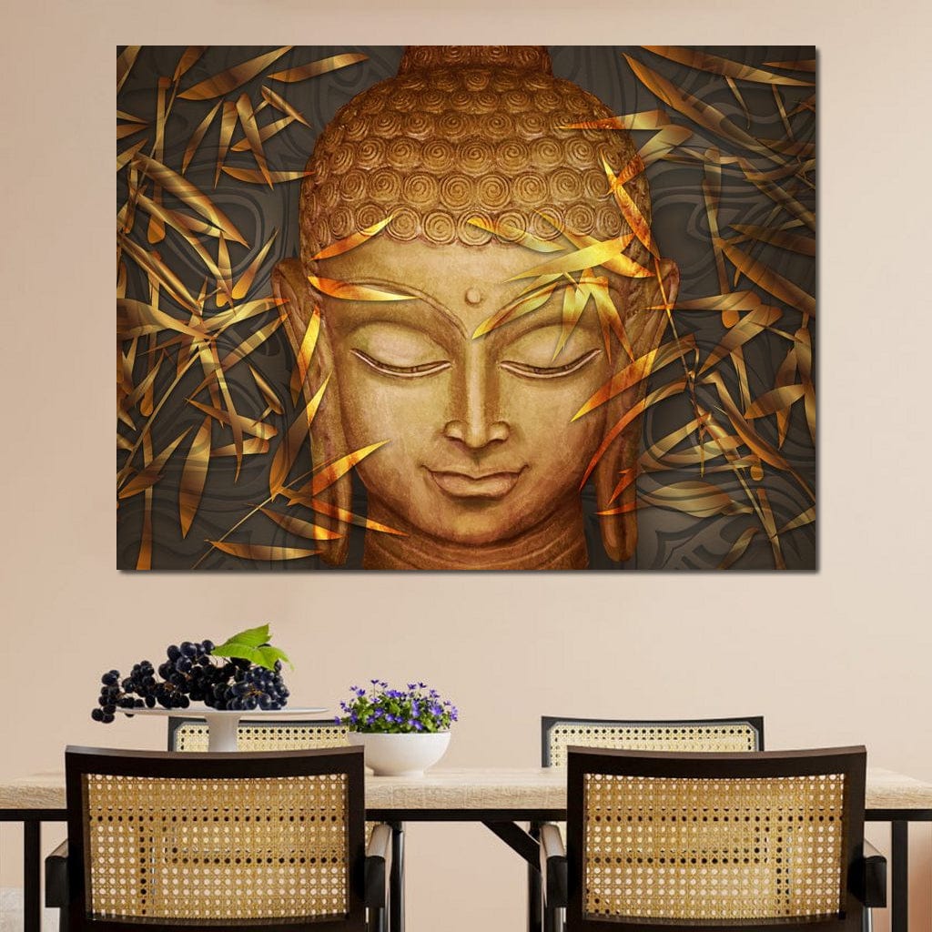 Tablou Canvas Premium LuxCanva® I116, Tacerea Naturii, Buddha, Zen, Liniste, Pace Interioara, Meditatie, Spiritualitate, Armonie, Bambus, Frunze, Chip