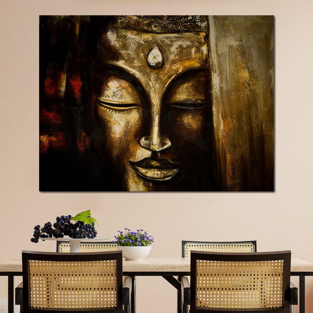 Tablou Canvas Premium LuxCanva® I111, Iluminare in Aur, Buddha, Meditatie, Zen, Armonie, Intelepciune, Liniste, Mantra, Urna, Spiritualitate, Relaxare