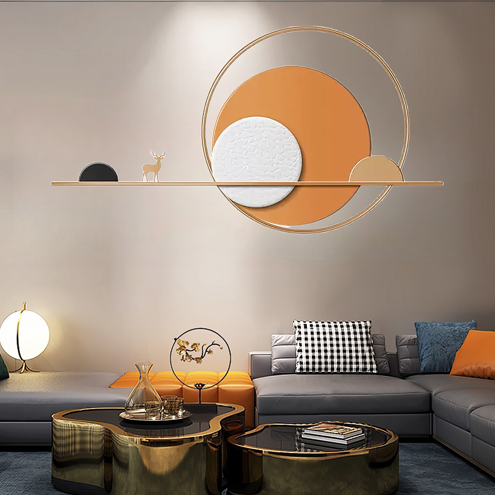 Decoratiune Metalica de Perete LuxCanva® Sunset Horizon A2274, din Metal, Orizontala, Portocaliu, Alb, Auriu, Dimensiune Mare 150 x 80 cm