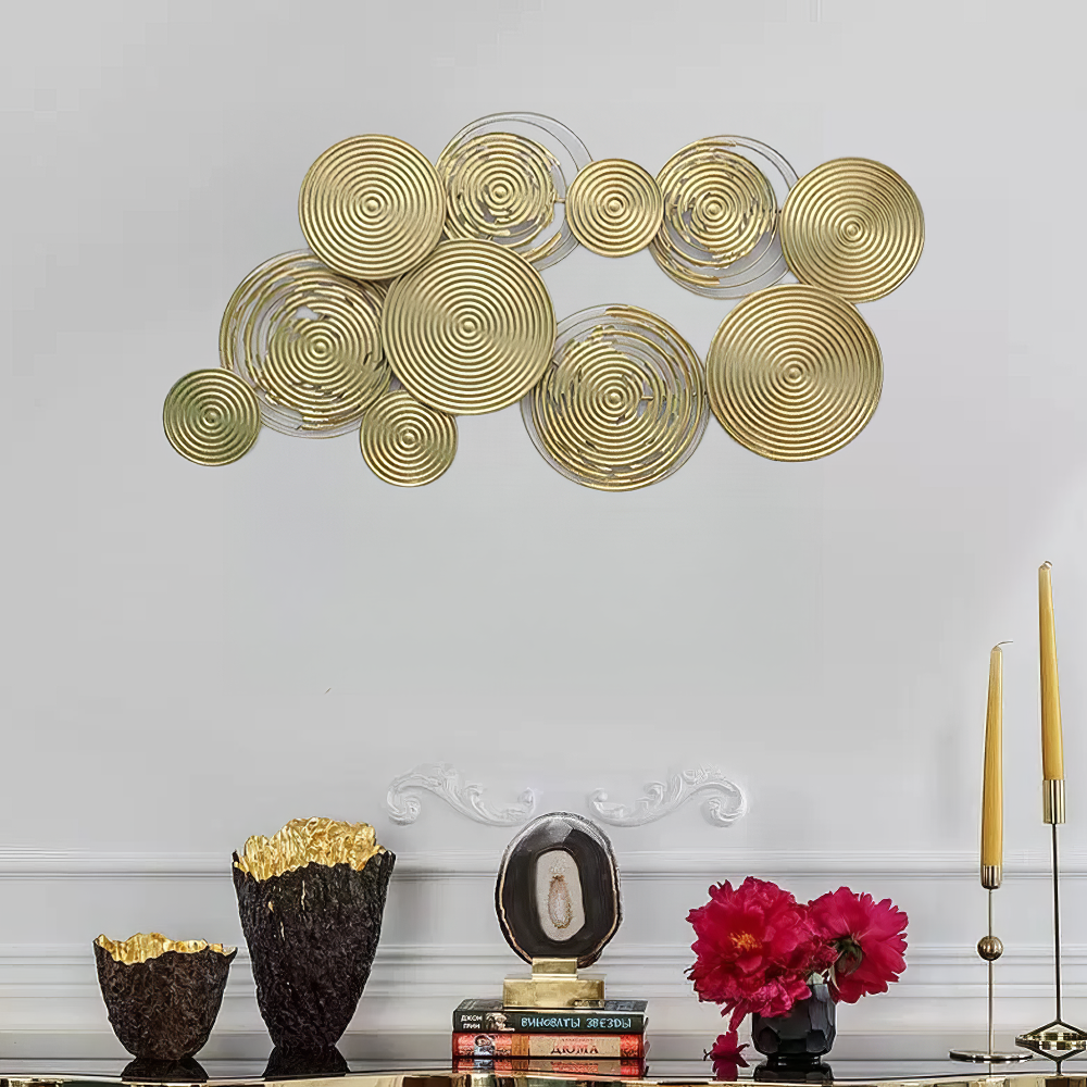 Decoratiune Metalica de Perete LuxCanva® Mistique Desire A2594, din Metal, Orizontal, Auriu, Dimensiune Mare 116 x 62 cm