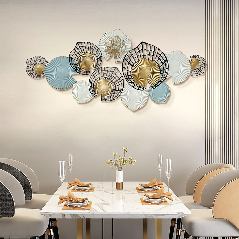 Decoratiune Metalica de Perete LuxCanva® Metal Shadows A2306, din Metal, Negru, Gold, Alb, Gri, Auriu, Dimensiune Mare 140 x 61 cm