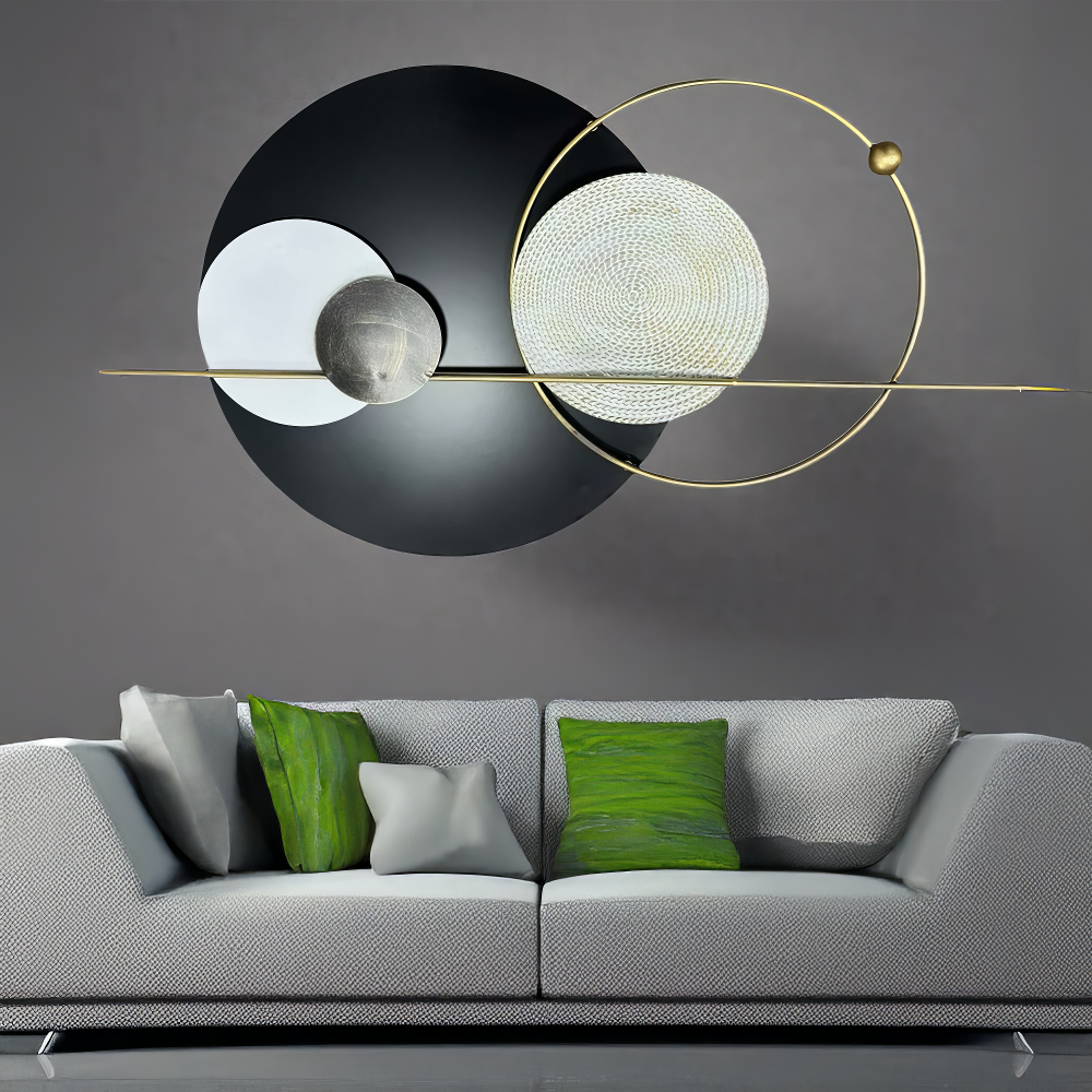 Decoratiune Metalica de Perete LuxCanva® Element Lines A2261, din Metal, Negru, Gold, Alb, Gri, Auriu, Dimensiune Mare 110 x 60 cm