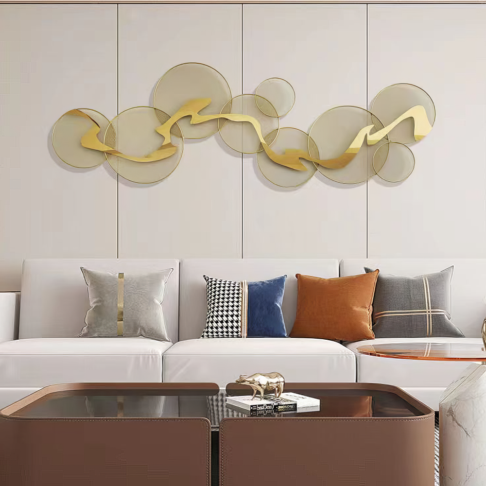 Decoratiune Metalica de Perete LuxCanva® Golden Flow A2525, din Metal, Orizontala, Auriu, Dimensiune Mare 180 x 68 cm