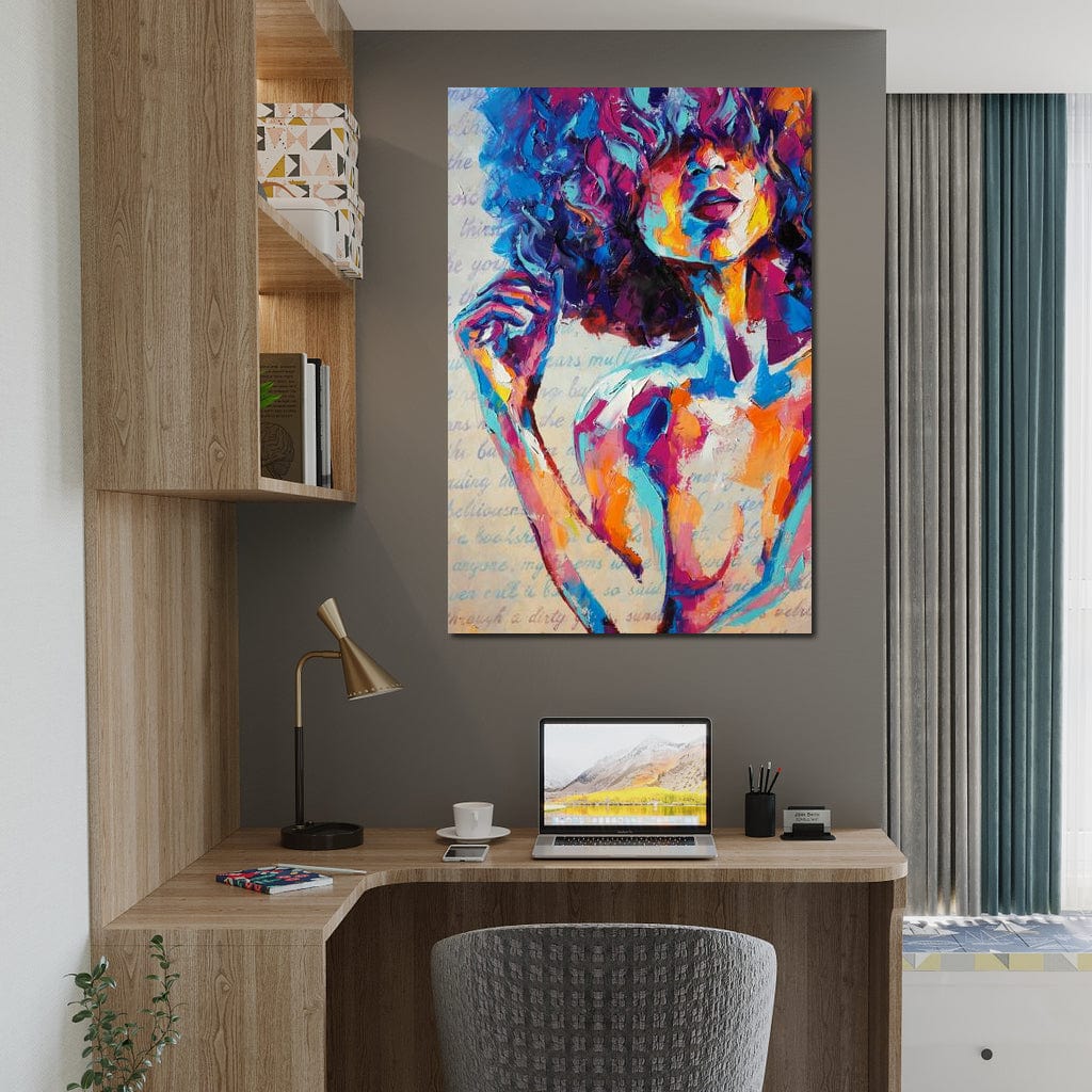 Tablou Canvas Premium LuxCanva® E1042, Femeia in Culori, Cromatic, Privire, Mister, Aparitie, Fotografie, Living Room, Culori vibrante