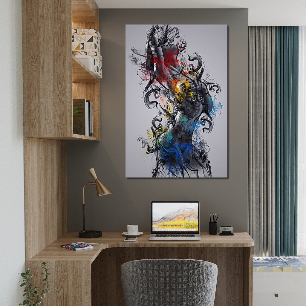 Tablou Canvas Premium LuxCanva® E1038, Femeie in Foc si Fum, Ardere, Foc, Fum, Femeie, Renastere, Living Room, Culori vibrante