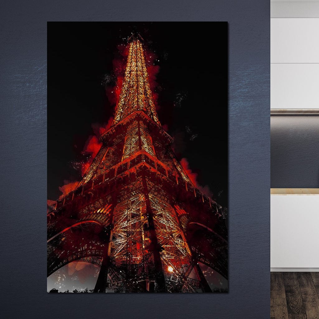 Tablou Canvas Premium, LuxCanva® O1043, Parisul in Rosu, Turn, Eiffel, Flacari, Lumina, Iubire, Elegant, Parizian, Fascinant, Pasiune, Oras, Capitala, Europa, Atractie, Turist, Birou, Living, Dormitor