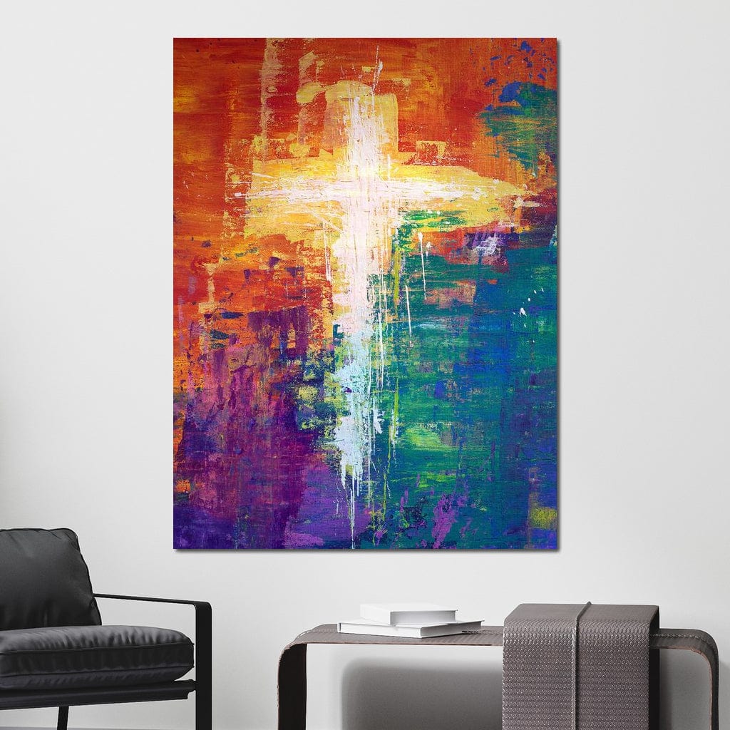 Tablou Canvas Premium LuxCanva® H1014, Lumina Divina in Culori , Lumina, Culori, Credinta, Cruce, Divinitate, Emotie, Simbol, Inspiratie, Living