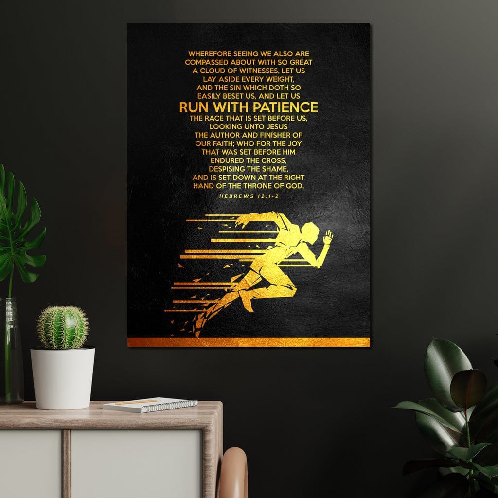 Tablou Canvas Premium LuxCanva® F1031, Alearga Spre Victorie , Verset, Biblic, Alergare, Rabdare, Perseverenta, Living Room, Birou, Culori vibrante