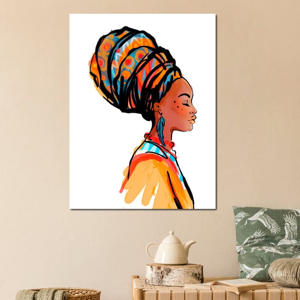 Tablou Canvas Premium, LuxCanva® G1075, Profilul Femeii Africane , Chip, Afro, Turban, Profil, Feminin, Gratie, Regalitate, Africa, Living, Dormitor