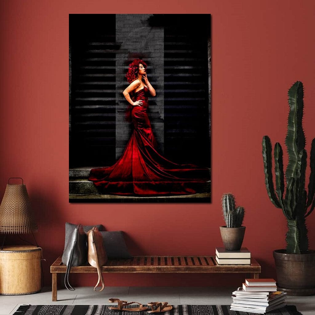 Tablou Canvas Premium, LuxCanva® G1090, O Diva in Rosu, Rochie, Rosie, Nocturn, Seductie, Regina, Noptii, Intalnire, Fashion, Living, Dormitor