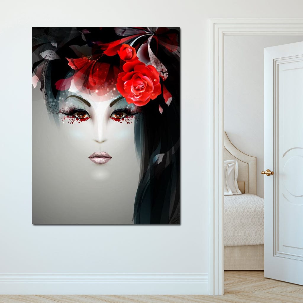 Tablou Canvas Premium LuxCanva® G1072, Taina Petalelor , Pictura, Trandafiri, Rosii, Mistic, Flori, Machiaj, Privire, Magie, Salon, Beauty, Living, Dormitor