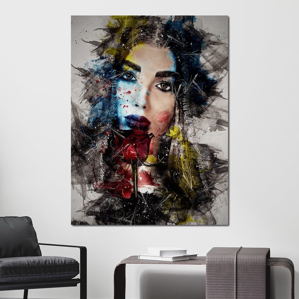 Tablou Canvas Premium, LuxCanva® G1091, Taina Unei Priviri, Trandafir, Ganduri, Privire, Expresie, Femeie, Revista, Pictura, Expozitie, Arta, Living, Dormitor