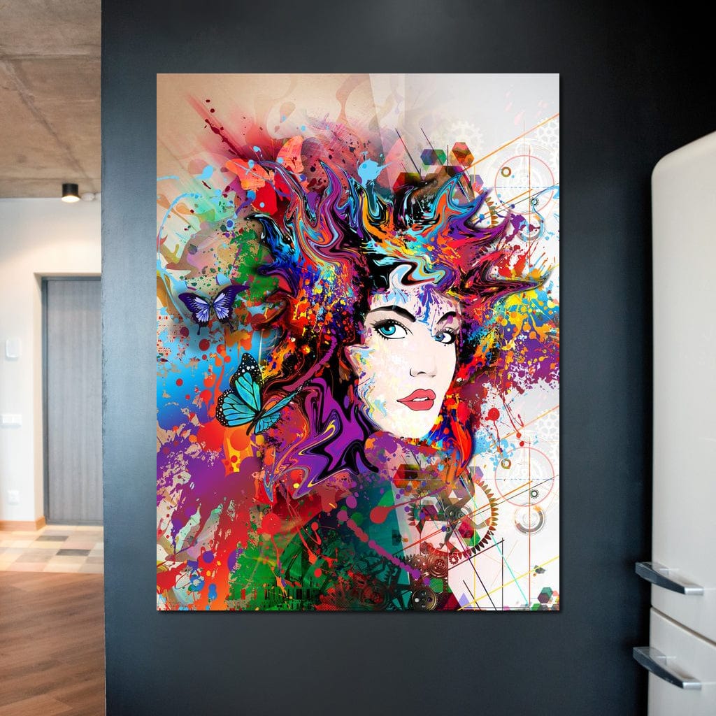 Tablou Canvas Premium, LuxCanva® G1081, Energia Creativitatii, Explozie, Culoare, Haos, Femeie, Privire, Artistic, Expozitie, Living, Dormitor